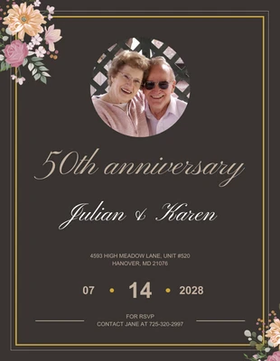 Free  Template: Elegante invito per il 50° anniversario dorato e marrone
