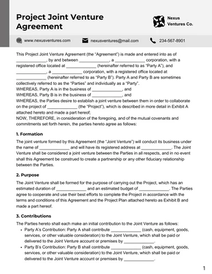 Free  Template: اتفاقية المشروع المشترك لمشروع Gray and White Clean Simple