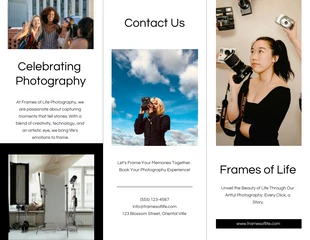 Free  Template: Brochure ripiegabile con fotografia minimalista in bianco e nero