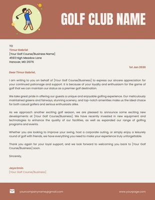 Free  Template: Beige und Braun Minimalistisches Business Golf Club Briefkopf