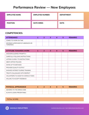 premium  Template: Exemples d'évaluation des performances d'un nouvel employé