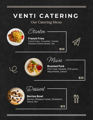 Free  Template: Menu di catering fotografico semplice nero