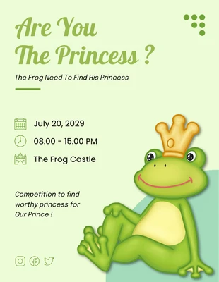 Free  Template: Verde Minimalista Illustrazione carina Principessa rana Invito