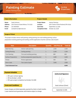 premium  Template: Estimativa simples de pintura laranja e amarela