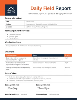 business  Template: Modèle de rapport de terrain quotidien