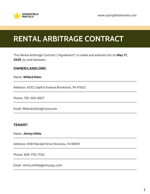 business  Template: Mietarbitragevertragsvorlage