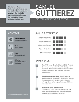 Free  Template: Currículum infográfico gris profesional