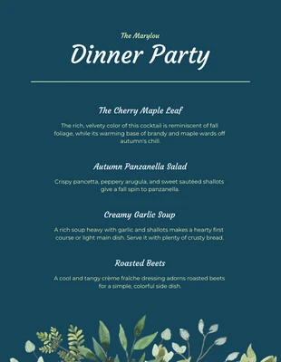 premium  Template: Menu de jantar simples azul e amarelo