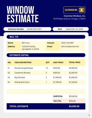 Free  Template: Modelo de estimativa de janela