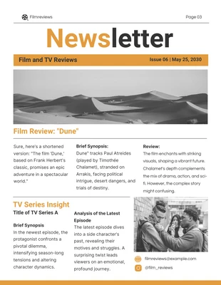 premium  Template: Boletim informativo de resenhas de filmes e TV
