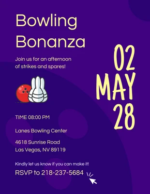Free  Template: Invito al bowling giallo viola