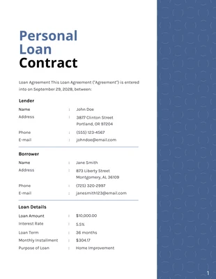 business  Template: عقود القروض البسيطة باللونين الأزرق والأبيض