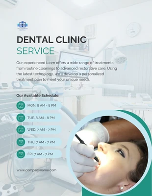 Free  Template: Modello moderno di calendario della clinica dentistica in verde acqua