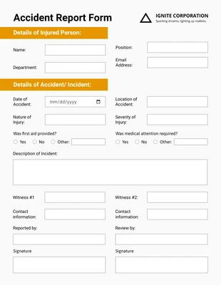 Free interactive Template: Formulaire RH simple de rapport d'accident orange