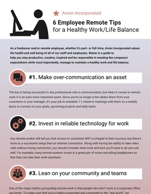 Free  Template: 6 suggerimenti per i dipendenti a distanza Elenco infografico