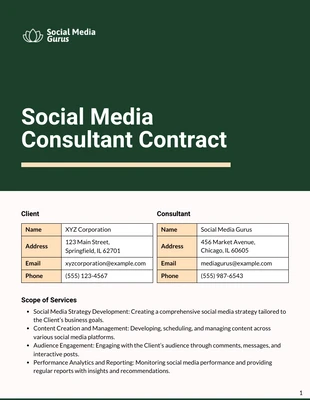 Free  Template: Vertragsvorlage für Social Media-Berater