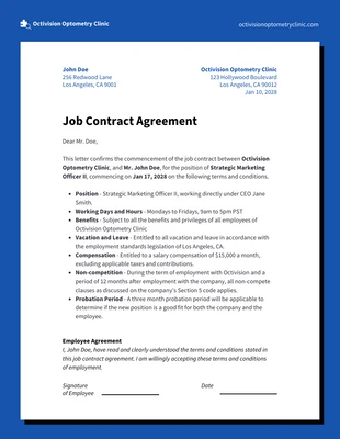 Free  Template: Contrat de travail