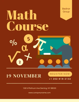 Free  Template: Cartel Del Curso De Matemáticas Con Ilustración Marrón Y Amarillo