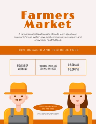 Free  Template: Cartel Del Mercado De Granjeros De Ilustración Simple Crema Y Naranja