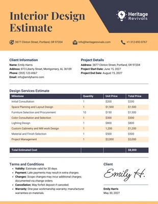 business  Template: قالب تقدير التصميم الداخلي