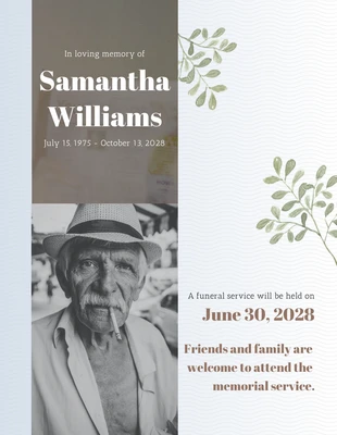 Free  Template: Invitación Funeraria Floral Moderna Blanca y Crema