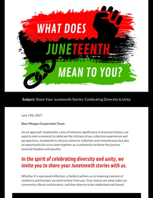 premium  Template: Newsletter via email di Juneteenth per la partecipazione dei dipendenti