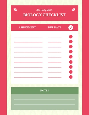 Free  Template: Giallo chiaro e rosso Lista di controllo giornaliera di biologia del lavoro