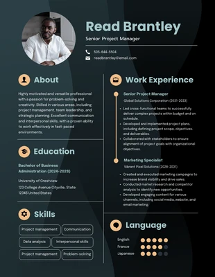 Free  Template: الأخضر الداكن والأزرق والبرتقالي استئناف Infographic