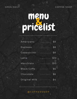 Free  Template: Menú De Lista De Precios De Textura Simple Negra
