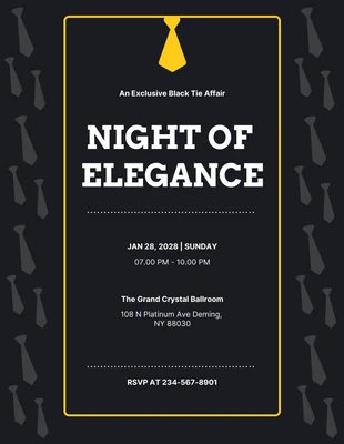 Free  Template: Schwarze und goldene Muster, einfache, minimalistische Black-Tie-Einladungen