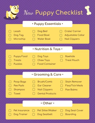 Free interactive Template: Liste de contrôle pour l'achat d'un chiot violet