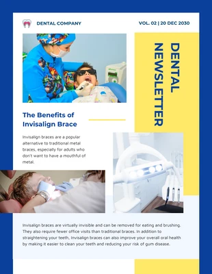 Free  Template: Boletín de correo electrónico dental minimalista en amarillo y azul