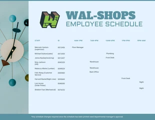Free  Template: Calendrier des employés en bleu clair