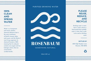 Free  Template: Weißes und blaues minimalistisches Wasserflaschenetikett