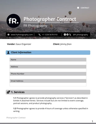 Free  Template: Contrato de fotógrafo