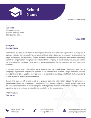 Free  Template: White And Blue Minimalist Professional School Letterhead Template (Modèle de papier à en-tête d'école professionnelle)