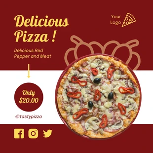 Free  Template: Rote und weiße minimalistische leckere Pizza Instagram Banner