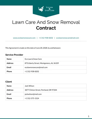 Free  Template: Modèle de contrat d'entretien de la pelouse et de déneigement