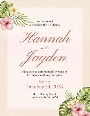 Free  Template: Tarjeta de invitación de boda con flores y acuarela de melocotón