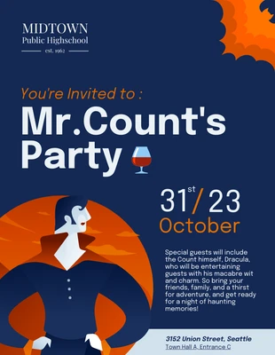 Free  Template: Festa della scuola di Halloween blu scuro e arancione