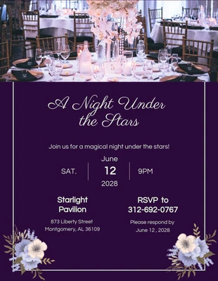 Free  Template: Convite para banquete roxo escuro