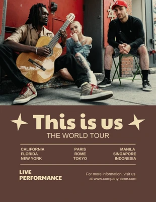 Free  Template: Brown Minimalist Band Performance World Tour Flyer