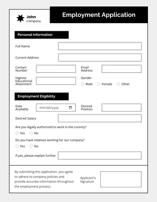 business accessible and interactive Template: Black White Simple Employment Forms