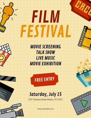 Free  Template: Modèle d'affiche du festival du film jaune