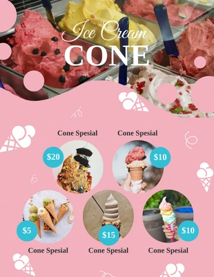 Free  Template: Menus de crème glacée simple rose et blanc