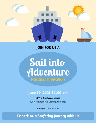 Free  Template: Invitation nautique d'illustration de mer jaune bleue