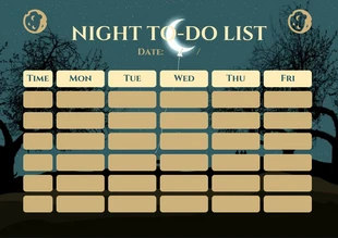 Free  Template: Noir et vert Modèle de liste de choses à faire pour la nuit simple