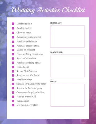 Free interactive Template: Liste de contrôle pour un mariage en dégradé de rose