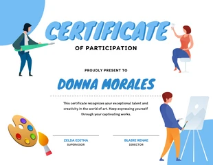 Free  Template: Certificat De Participation Illustration Ludique Blanc Et Bleu
