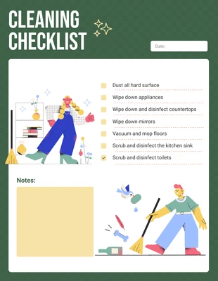 Free interactive Template: Lista di controllo per la pulizia dell'illustrazione moderna verde scuro